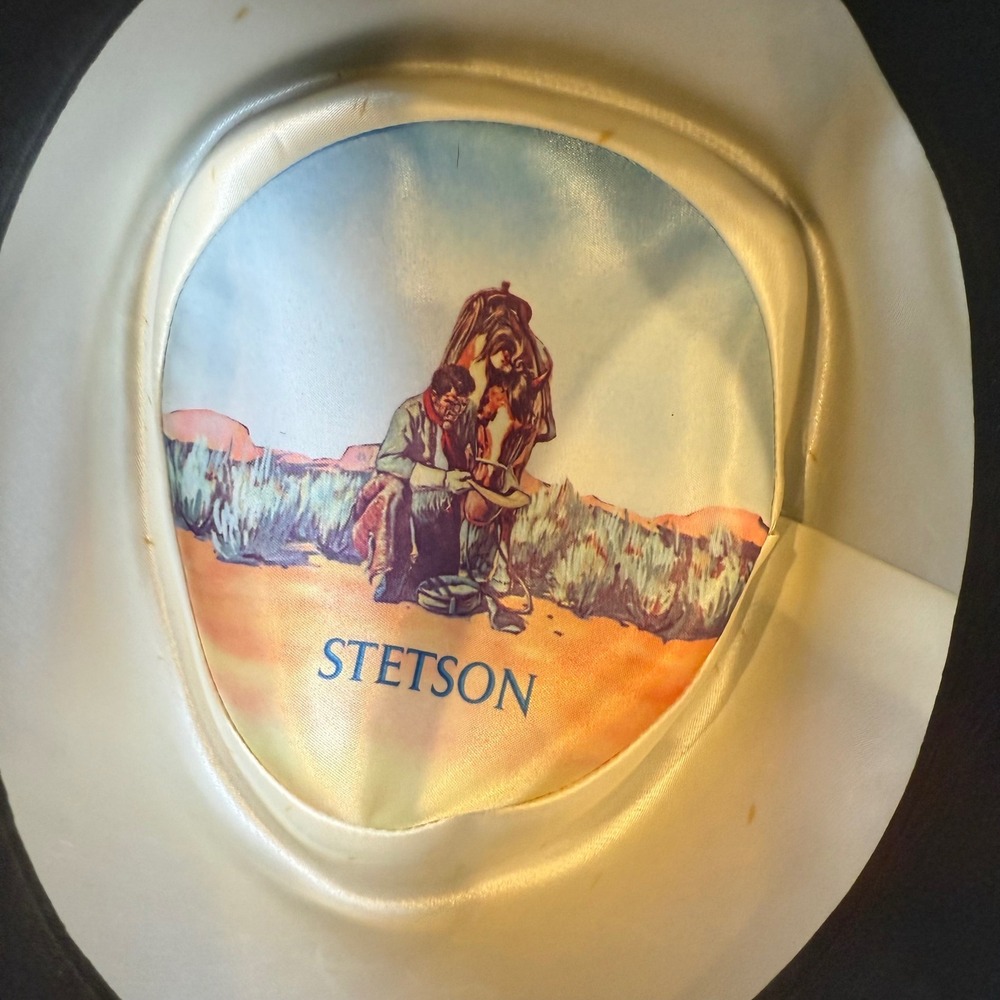 Vintage Stetson 3X Beaver Brown Fur Felt Cowboy Hat with Feather Band Size 7 - Picture 5 of 9